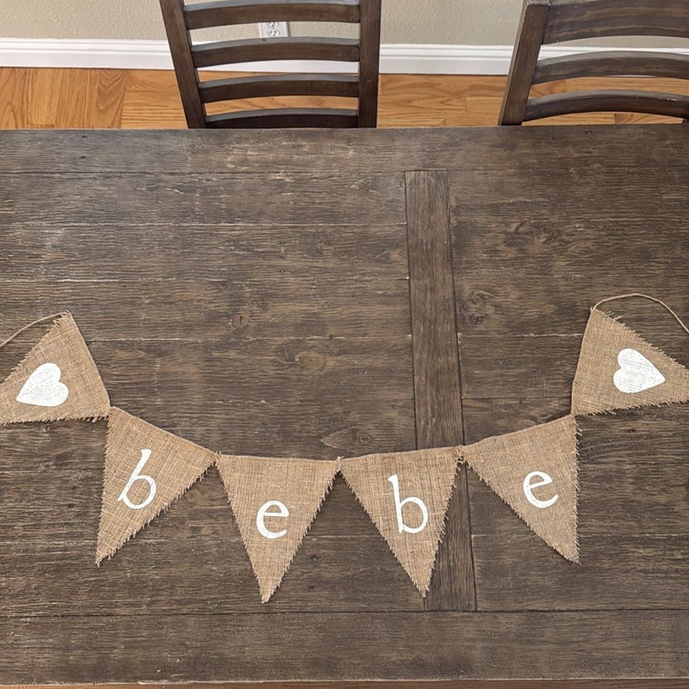 Burlap 'Bebe' Banner with White Hearts - Picture 2 of 8